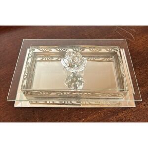 7.5"x4.25" SilverSmith Studio Vintage Mirror Glass Metal Jewerly Box Keepsake